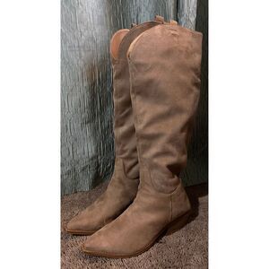 Penny Loves Kenny Microsuede Slouch Knee Contemporary Cowboy Boots sz 7‎ Saddle